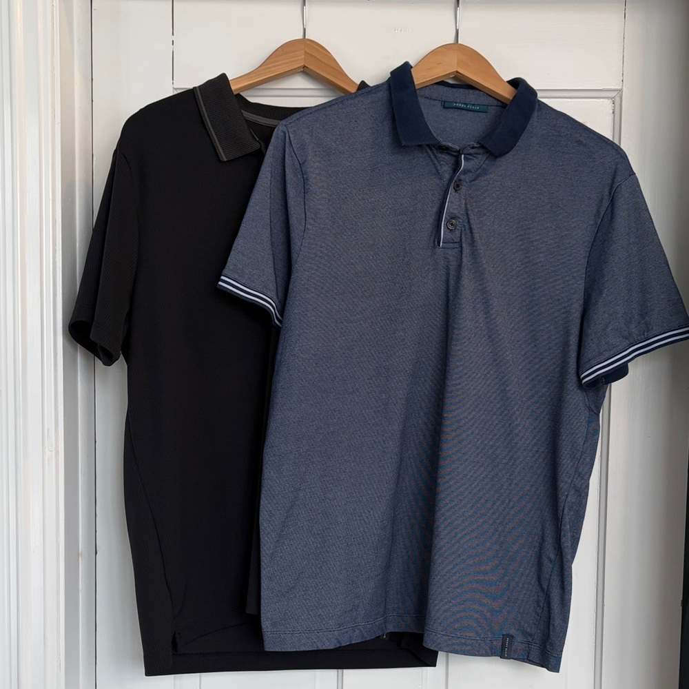 Two Perry Ellis Black and Navy Polo Shirts Men’s Size Large
